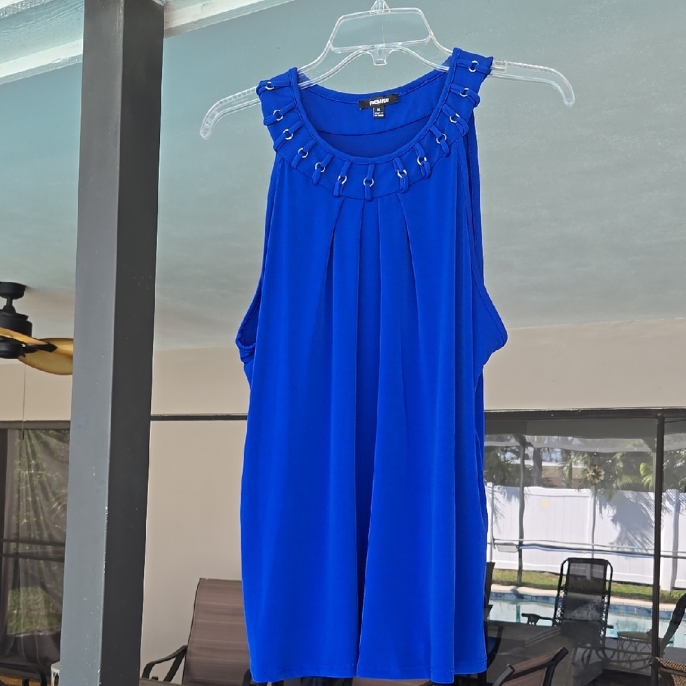 Premise Blue Embellished Sleeveless Tank Top